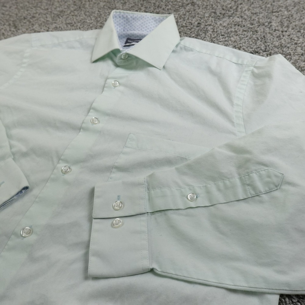 Van Heusen Shirt Mens 15 32/33 M Blue Green Long Sleeve Button Up Dress Stretch